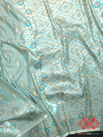 Shades Of Powder Blue Dohri Resham Zari Booti Tanchoi Silk Saree - Bharat Silk House Semi-Silk