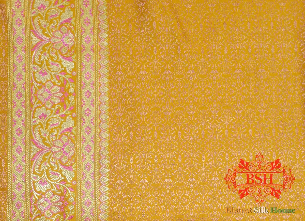 Yellow Dohri Resham Zari Booti Tanchoi Silk Saree - Bharat Silk House Tanchoi katan