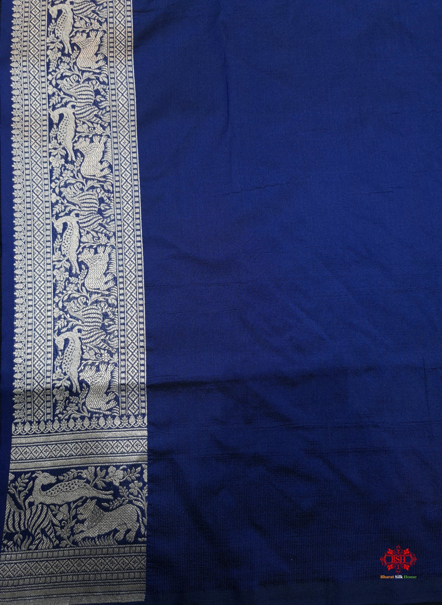 Handloom Banarasi Shikargah Katan Silk Saree In Shades Of Blue - Bharat Silk House katan silk