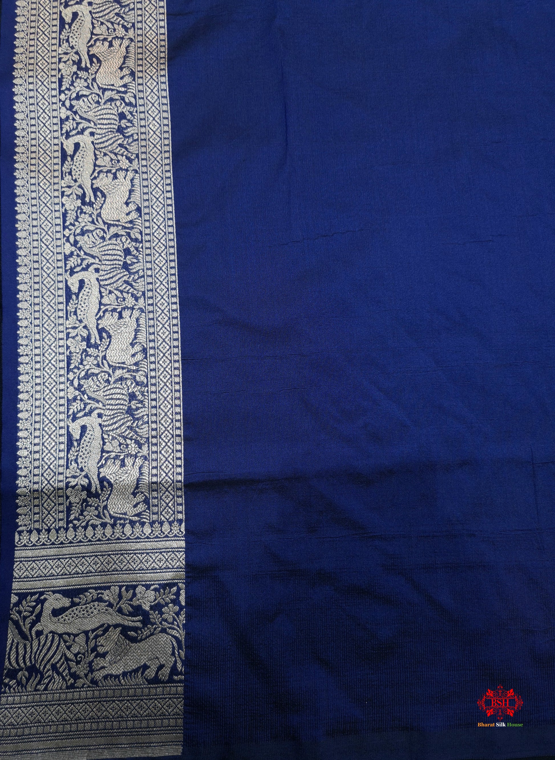 Handloom Banarasi Shikargah Katan Silk Saree In Shades Of Blue - Bharat Silk House katan silk