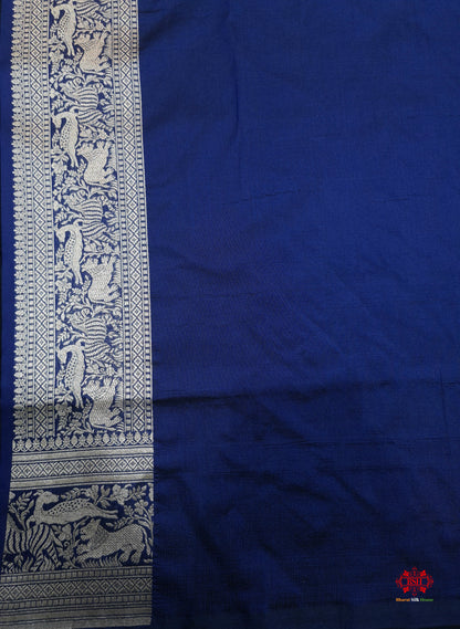Handloom Banarasi Shikargah Katan Silk Saree In Shades Of Blue - Bharat Silk House katan silk