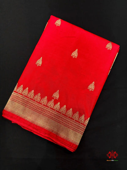 Pure Banarasi Handloom Katan Silk Antique Zari Saree In Shades Of Red - Pure Kataan Silk -