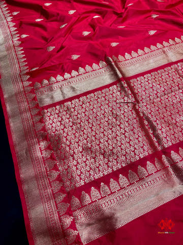 Pure Banarasi Handloom Katan Silk Antique Zari Saree In Shades Of Red - Pure Kataan Silk -