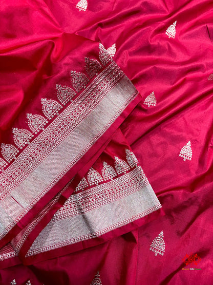 Pure Banarasi Handloom Katan Silk Antique Zari Saree In Shades Of Red - Pure Kataan Silk -