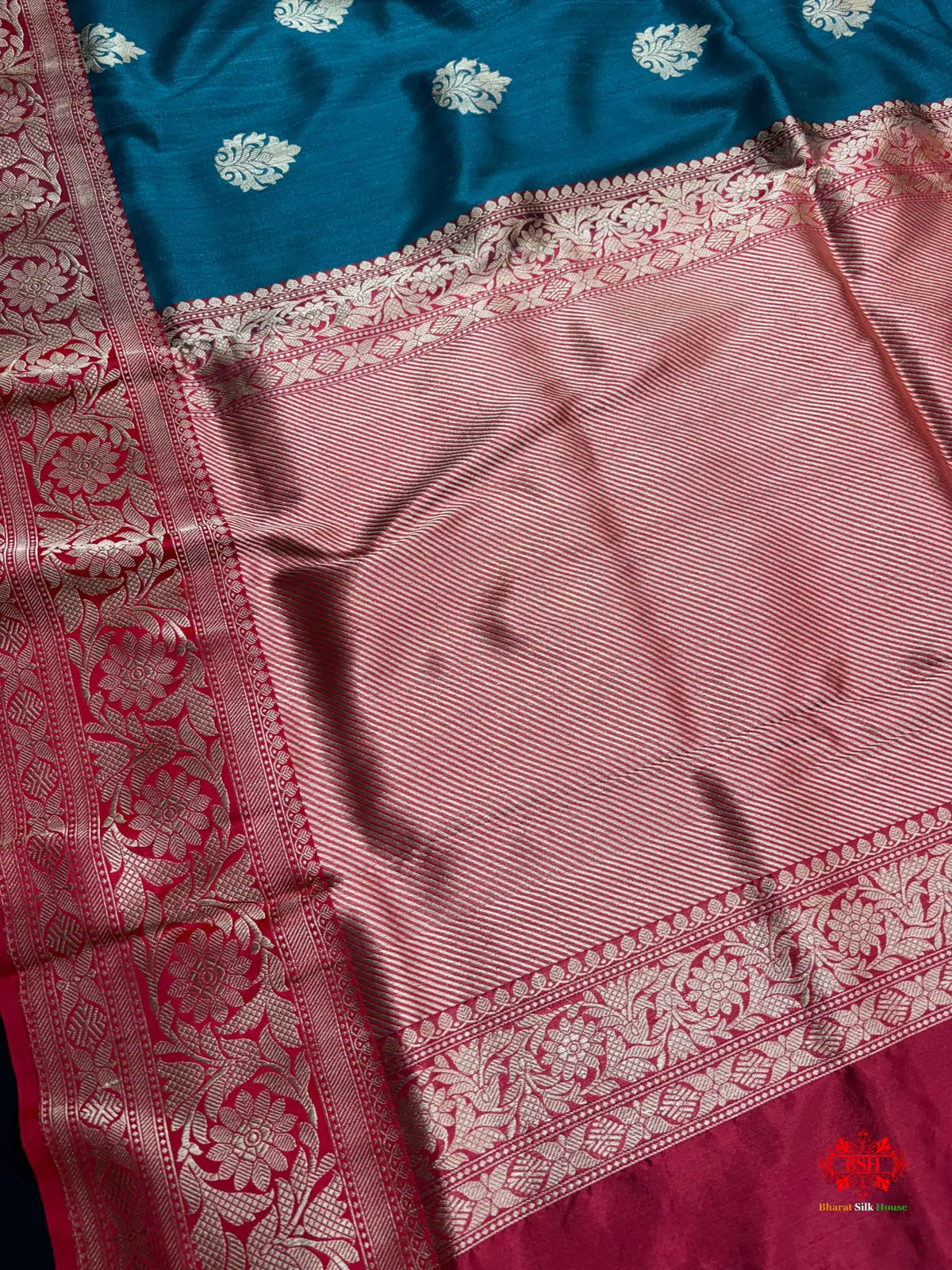 Ocean Blue Shade Pure Banarasi Tusser Moonga Silk Saree - Pure Kataan Silk -