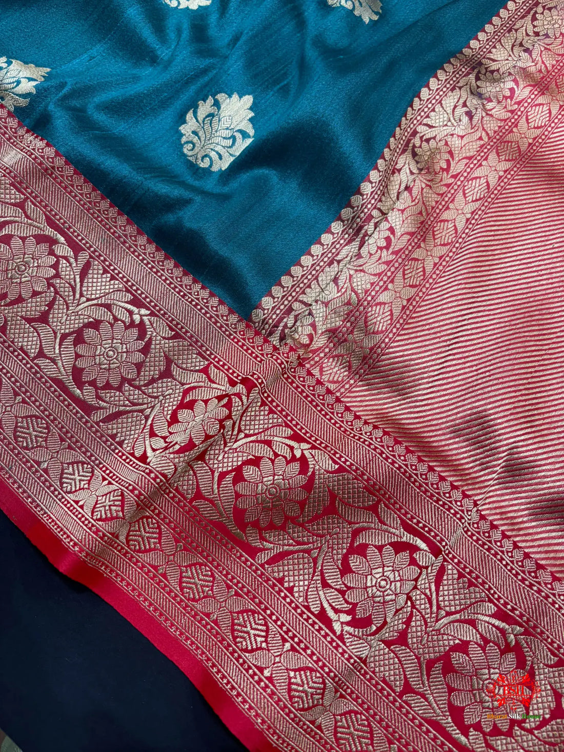 Ocean Blue Shade Pure Banarasi Tusser Moonga Silk Saree - Pure Kataan Silk -