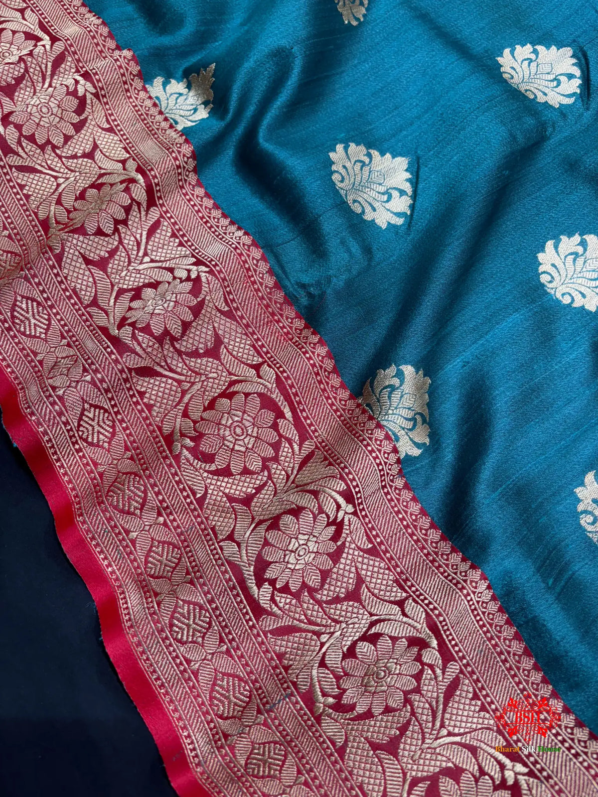 Ocean Blue Shade Pure Banarasi Tusser Moonga Silk Saree - Pure Kataan Silk -