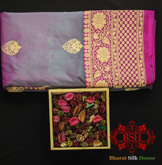 Pure Banarasi  Handloom Katan Silk Meenakari Antique Zari Saree In Shades Of  Cross Color - Bharat Silk House