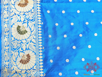 Admiral Blue Pure Katan Silk Banarasi Saree - Bharat Silk House Pure Kataan Silk