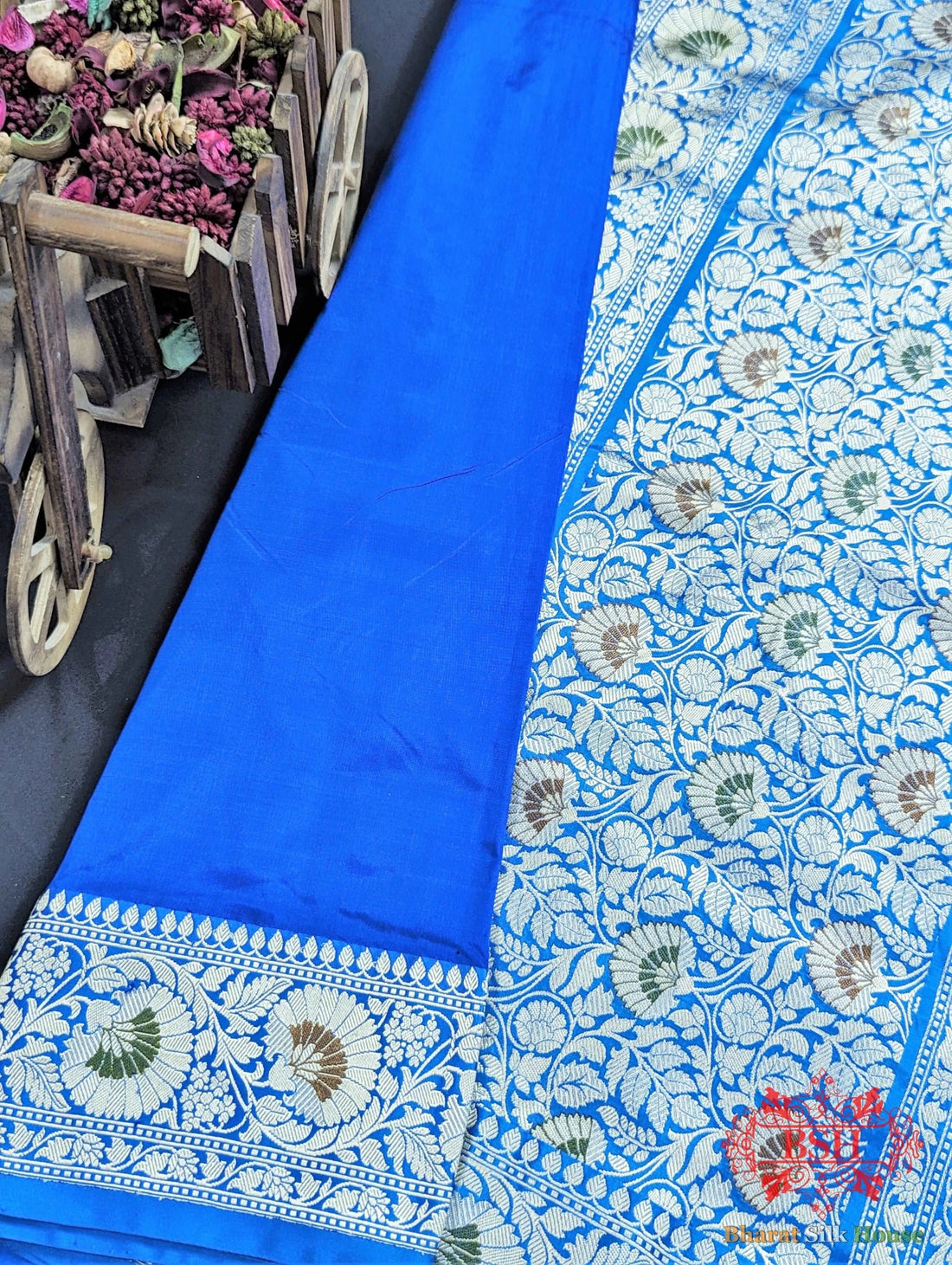 Admiral Blue Pure Katan Silk Banarasi Saree - Bharat Silk House Pure Kataan Silk