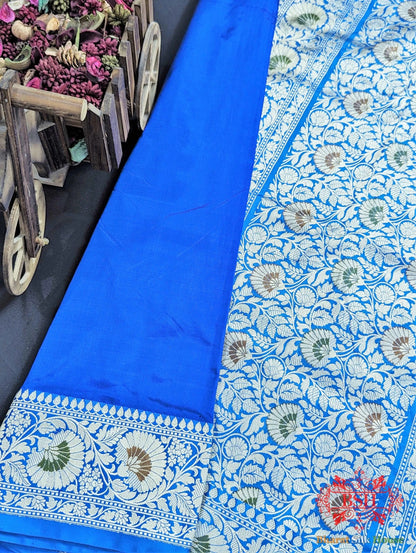 Admiral Blue Pure Katan Silk Banarasi Saree - Bharat Silk House Pure Kataan Silk