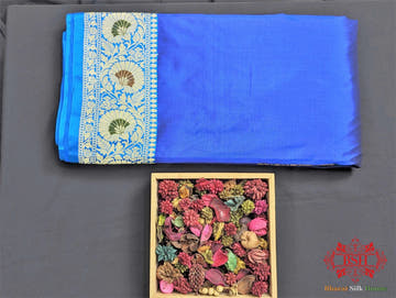 Admiral Blue Pure Katan Silk Banarasi Saree - Bharat Silk House Pure Kataan Silk