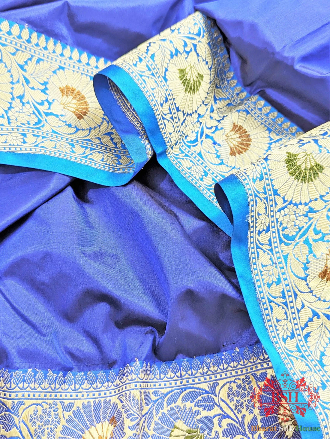 Admiral Blue Pure Katan Silk Banarasi Saree - Bharat Silk House Pure Kataan Silk