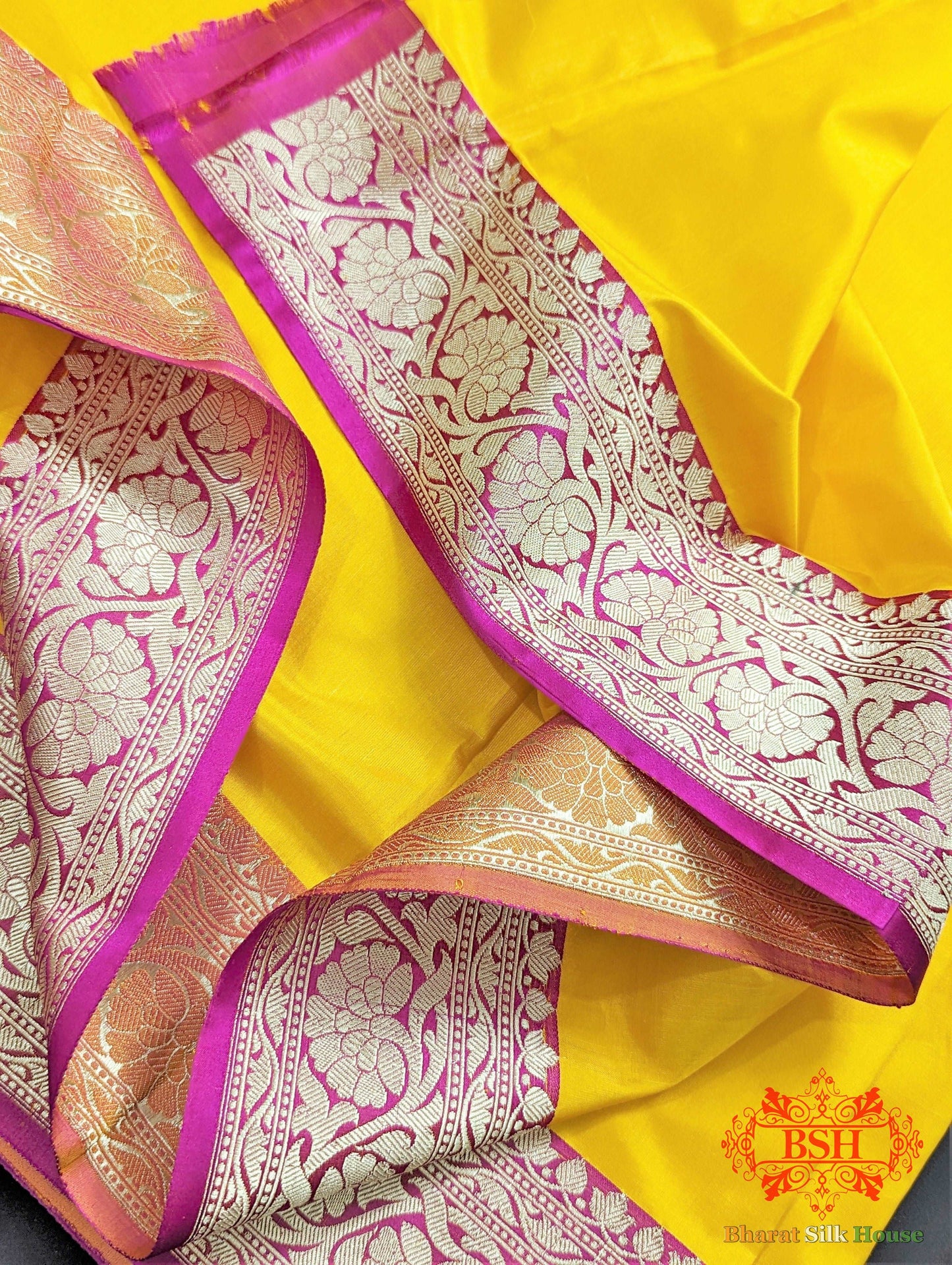 Amber Yellow Katan Silk Banarasi Handloom Saree - Bharat Silk House
