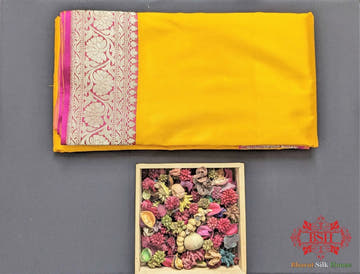 Amber Yellow Katan Silk Banarasi Handloom Saree - Bharat Silk House Pure Kataan Silk