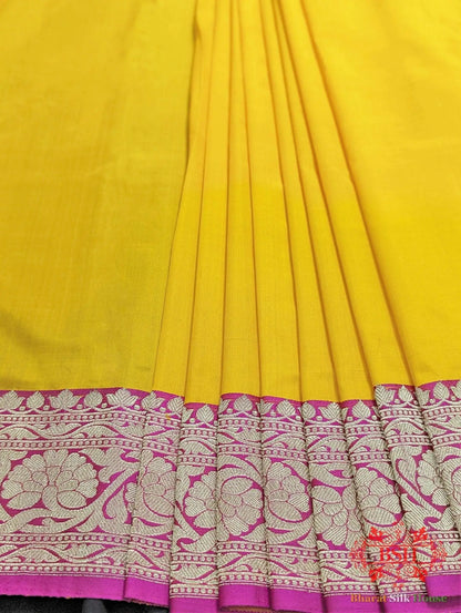 Amber Yellow Katan Silk Banarasi Handloom Saree - Bharat Silk House Pure Kataan Silk