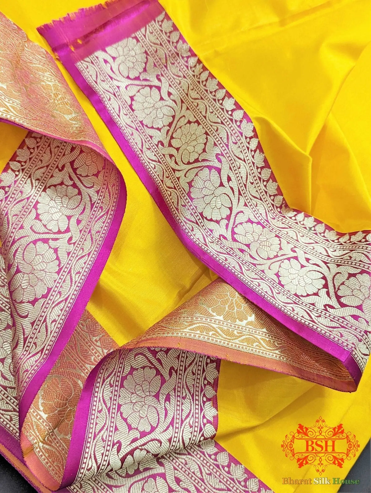 Amber Yellow Katan Silk Banarasi Handloom Saree - Bharat Silk House Pure Kataan Silk