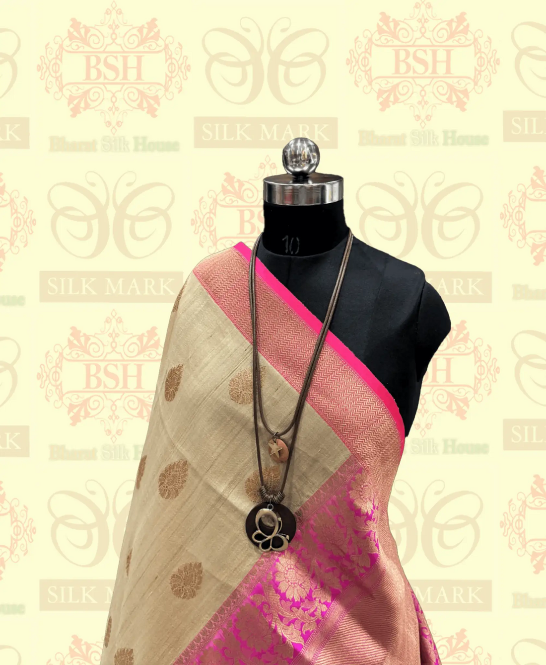 Antique White Pure Tussar Moonga Silk Handloom Saree With Zari Border - Bharat Silk House Tussar