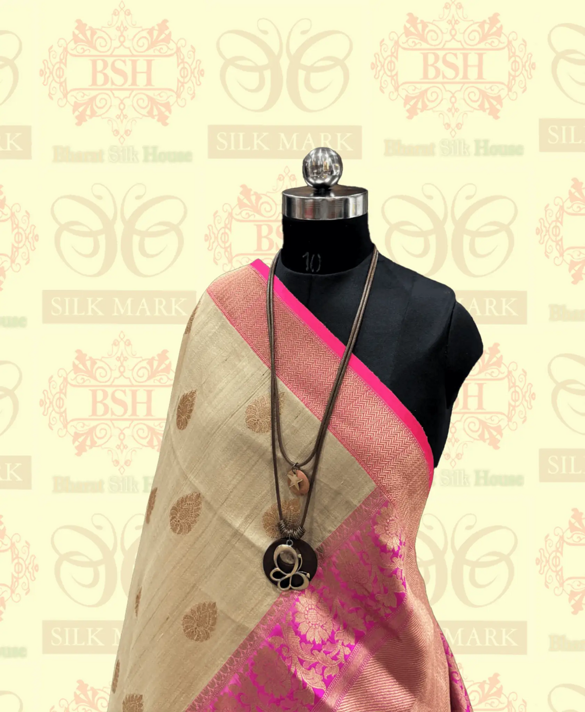 Antique White Pure Tussar Moonga Silk Handloom Saree With Zari Border - Bharat Silk House Tussar