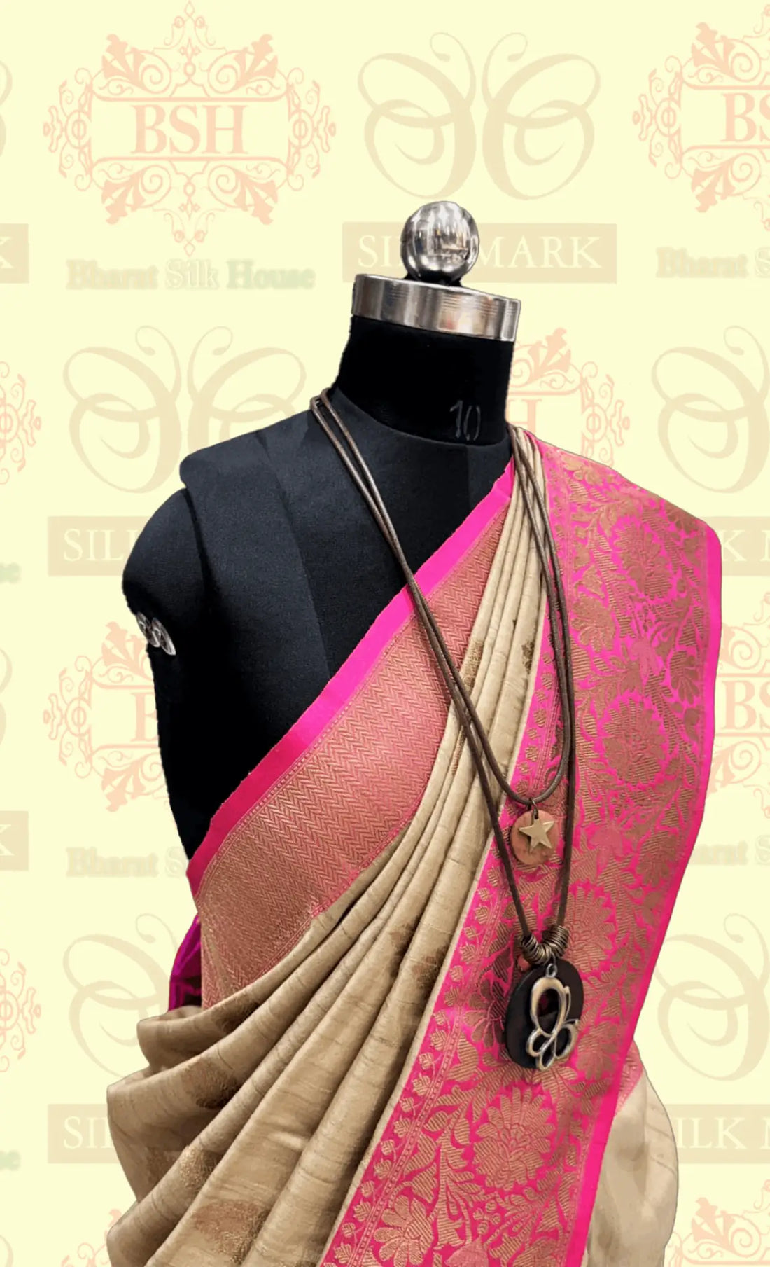 Antique White Pure Tussar Moonga Silk Handloom Saree With Zari Border - Bharat Silk House Tussar