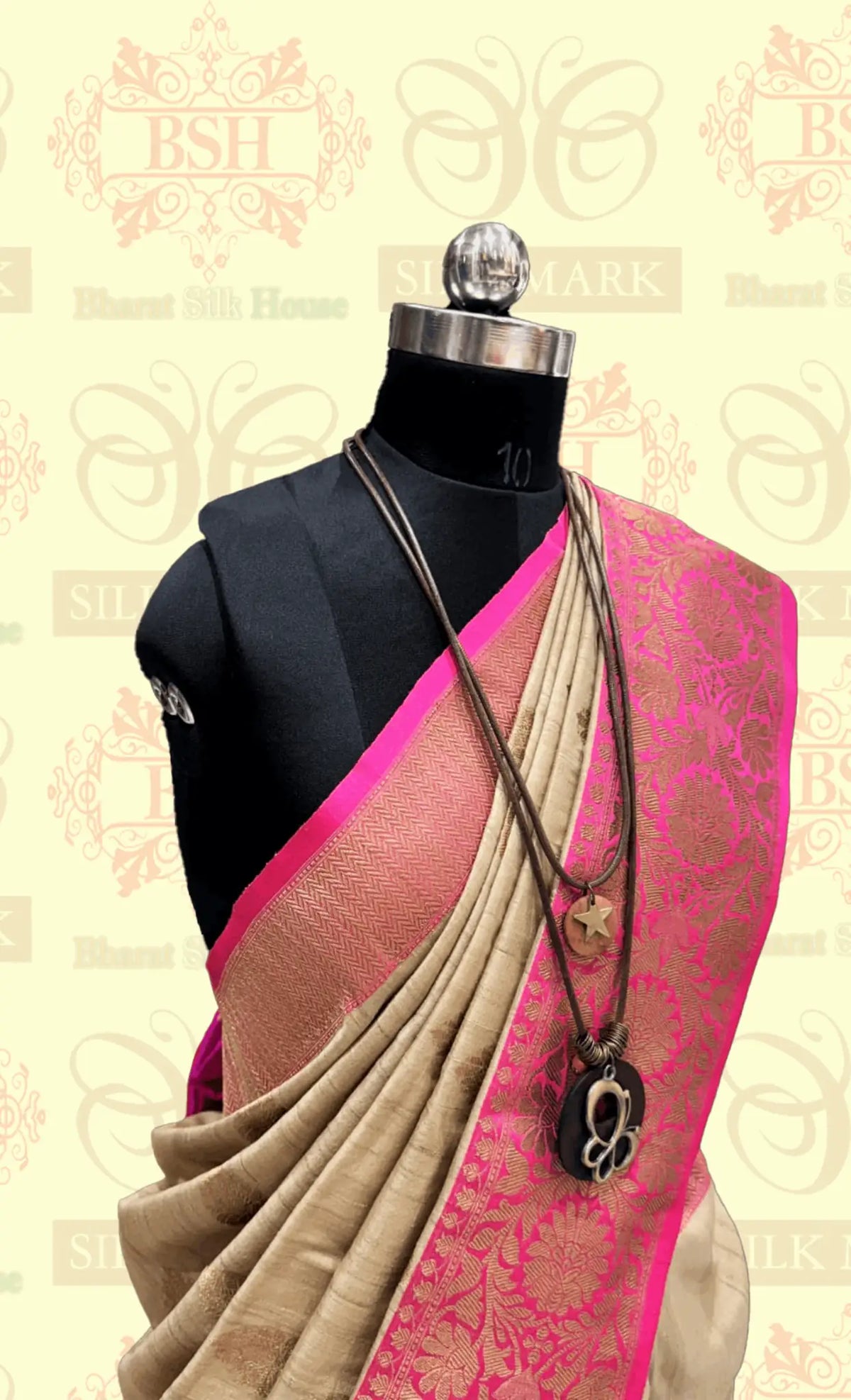 Antique White Pure Tussar Moonga Silk Handloom Saree With Zari Border - Bharat Silk House Tussar