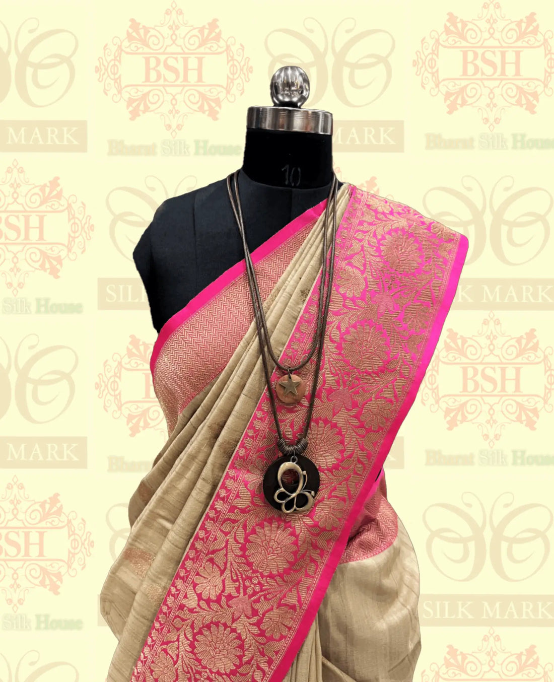 Antique White Pure Tussar Moonga Silk Handloom Saree With Zari Border - Bharat Silk House Tussar
