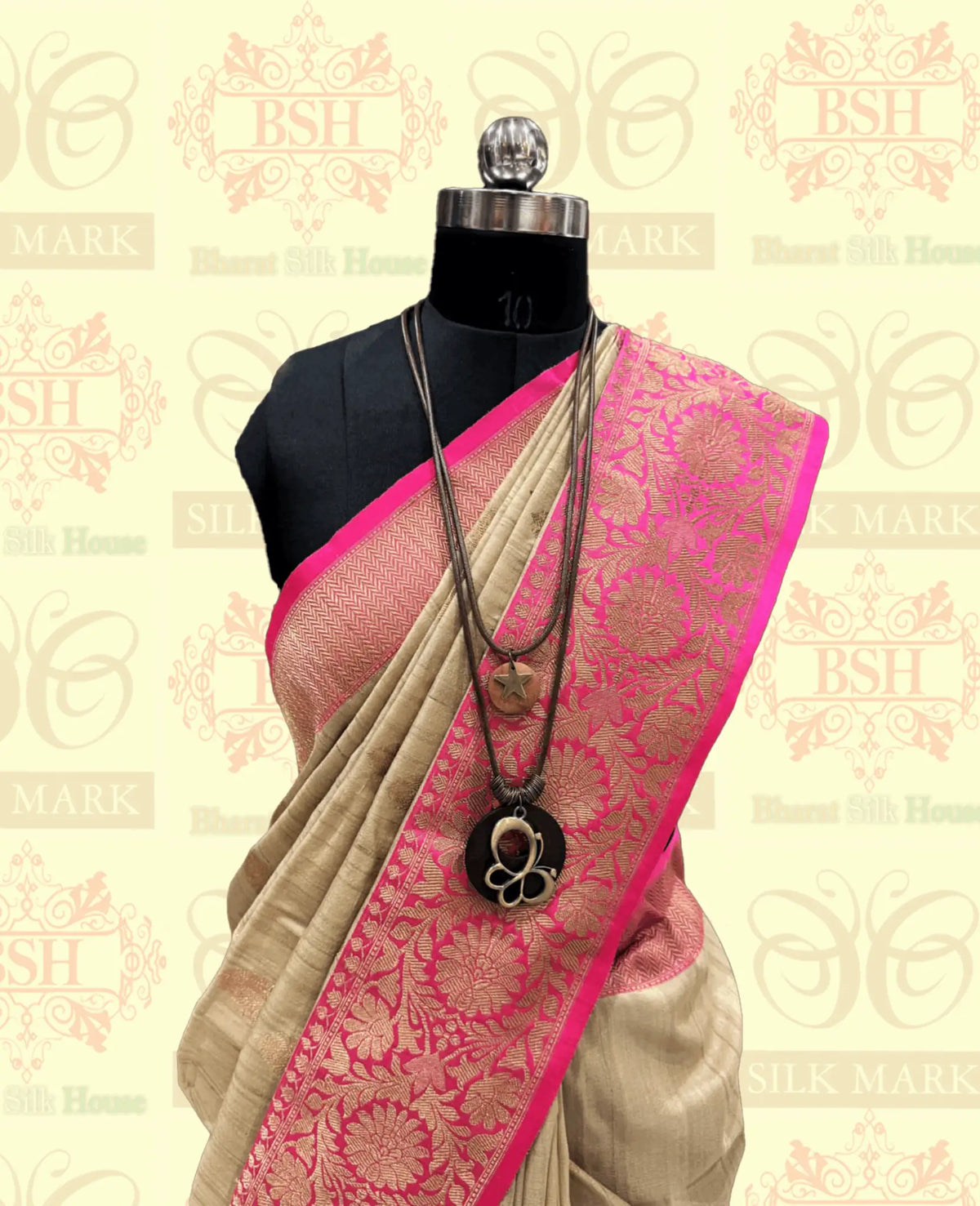 Antique White Pure Tussar Moonga Silk Handloom Saree With Zari Border - Bharat Silk House Tussar