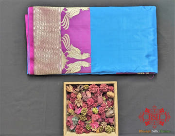 Azure Blue Pure Katan Silk Banarasi Handloom Saree - Bharat Silk House Pure Kataan Silk