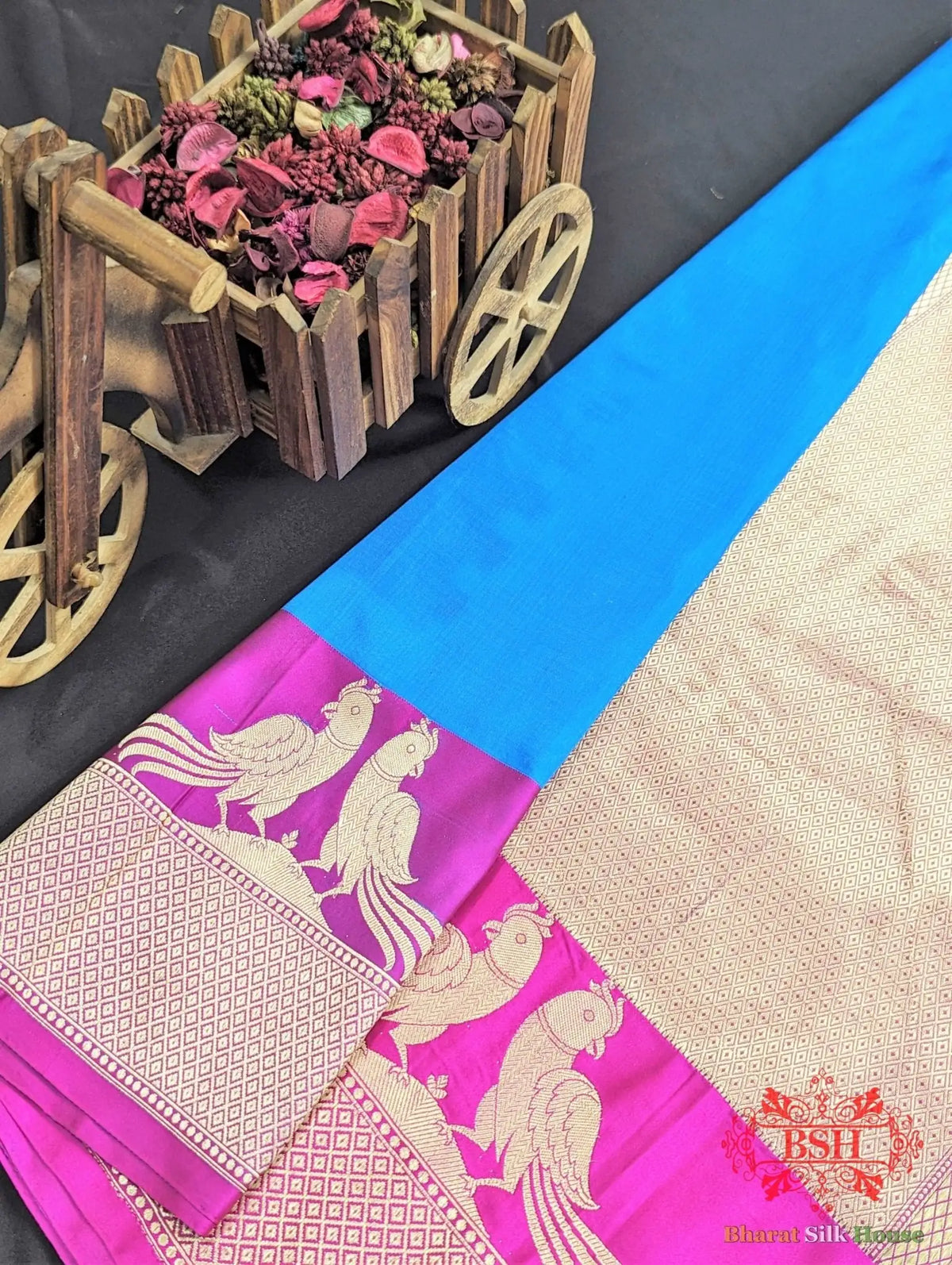 Azure Blue Pure Katan Silk Banarasi Handloom Saree - Bharat Silk House Pure Kataan Silk