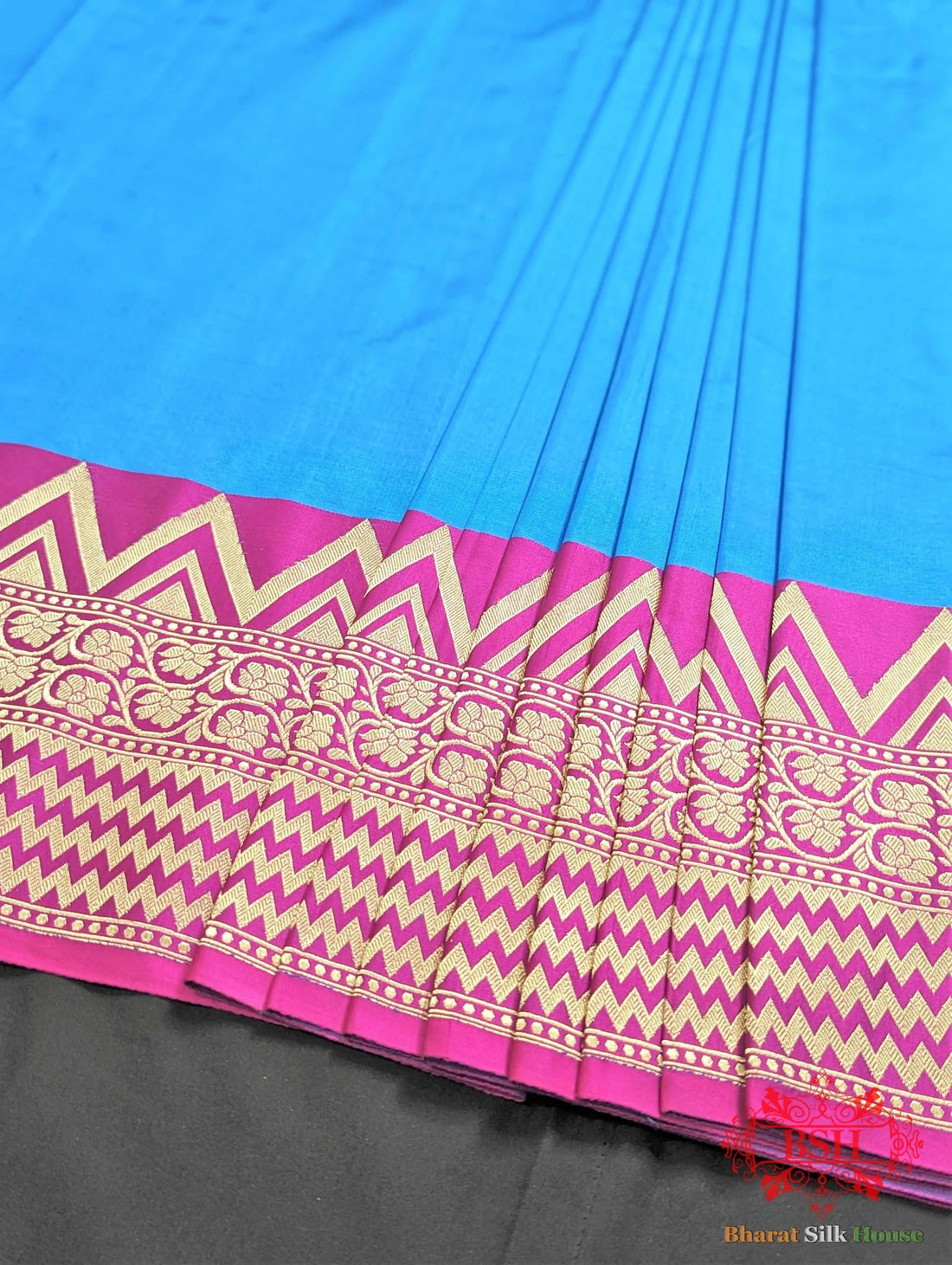 Azure Blue Shades Pure Katan Silk Banarasi Handloom Saree - Bharat Silk House Pure Kataan Silk