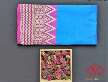 Azure Blue Shades Pure Katan Silk Banarasi Handloom Saree - Bharat Silk House Pure Kataan Silk