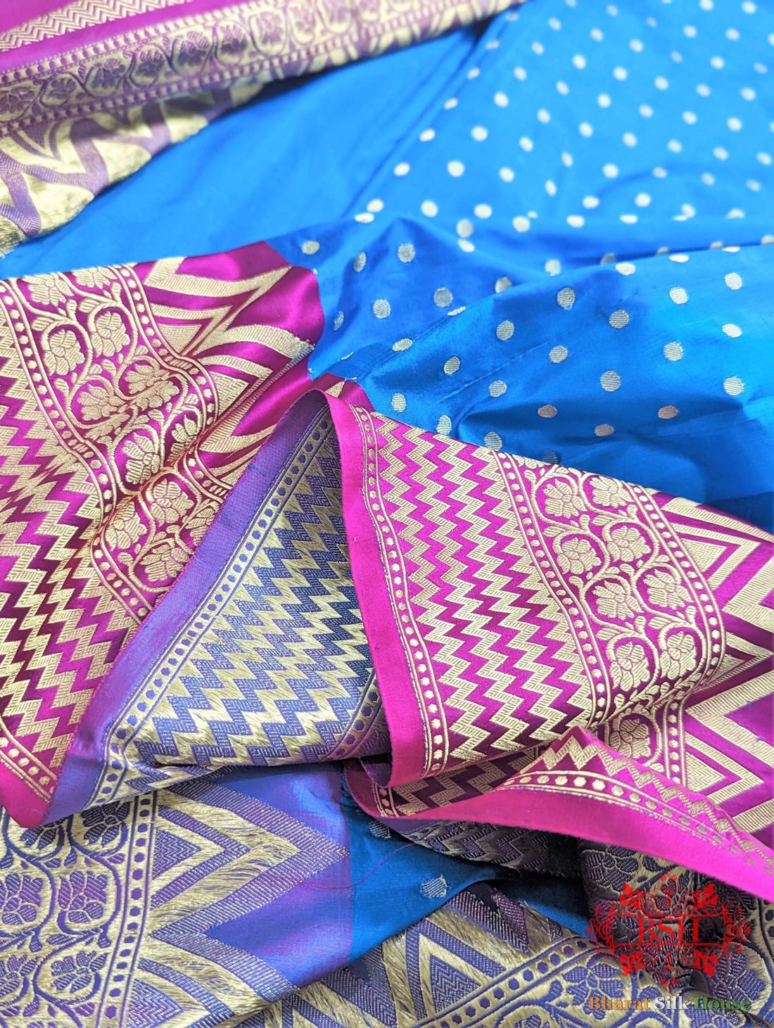 Azure Blue Shades Pure Katan Silk Banarasi Handloom Saree - Bharat Silk House Pure Kataan Silk