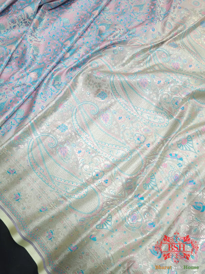 Baby Blue Dohri Resham Zari Booti Tanchoi Silk Saree - Bharat Silk House Tanchoi katan