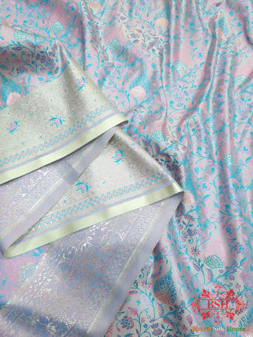 Baby Blue Dohri Resham Zari Booti Tanchoi Silk Saree - Bharat Silk House Tanchoi katan