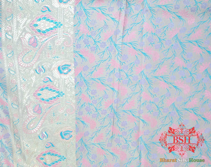 Baby Blue Dohri Resham Zari Booti Tanchoi Silk Saree - Bharat Silk House Tanchoi katan