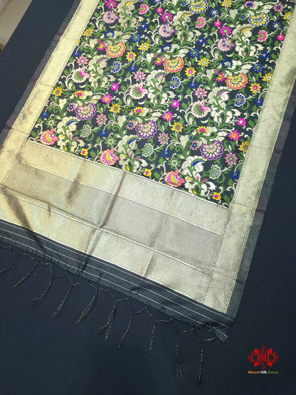 Banarasi Art Silk Jaal Design Dupatta Black - Bharat Silk House Semi-Silk