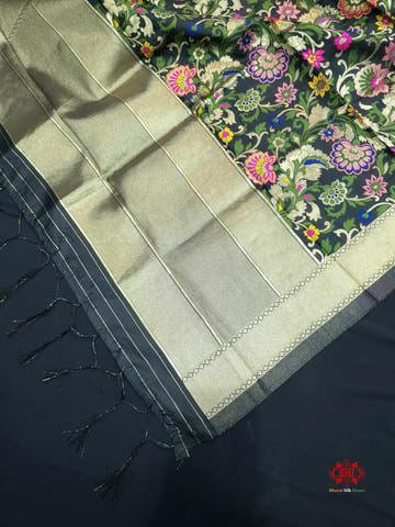 Banarasi Art Silk Jaal Design Dupatta Black - Bharat Silk House Semi-Silk