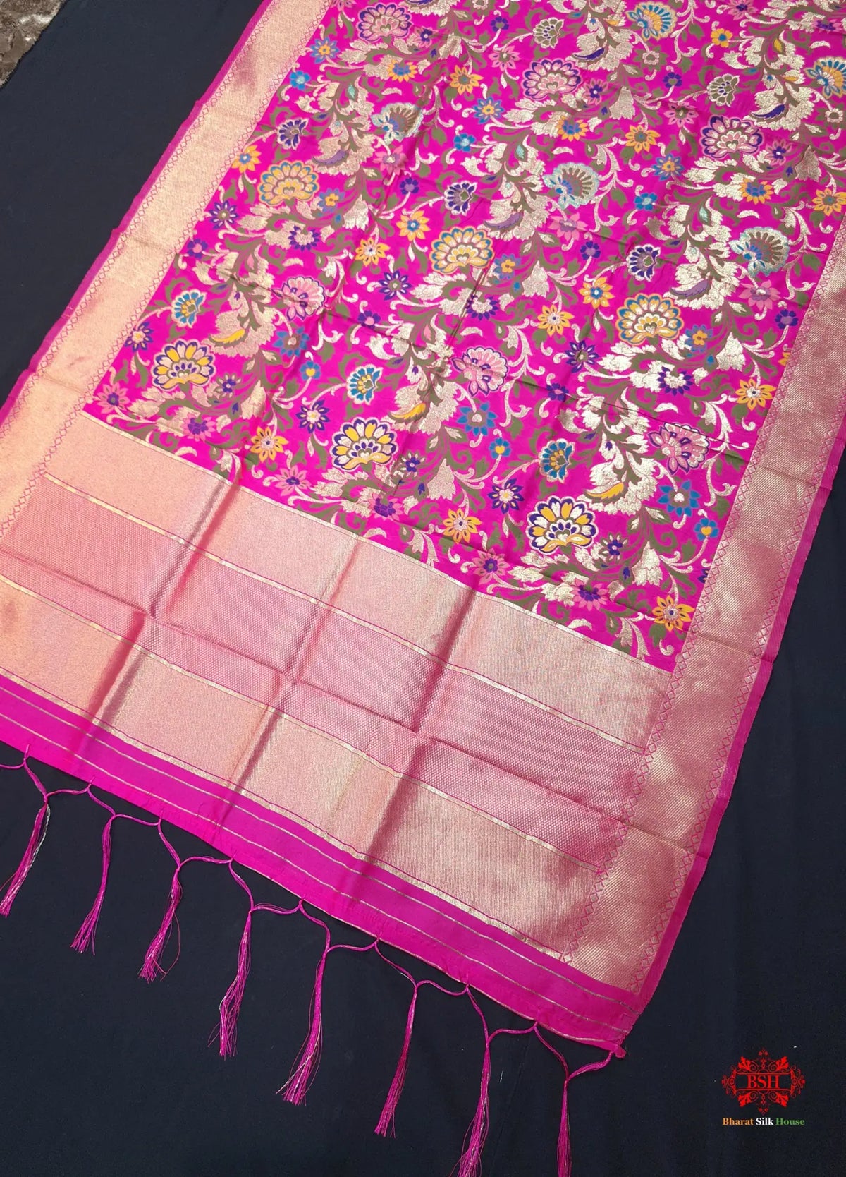 Banarasi Art Silk Jaal Design Dupatta Pink - Bharat Silk House Semi Dupatte