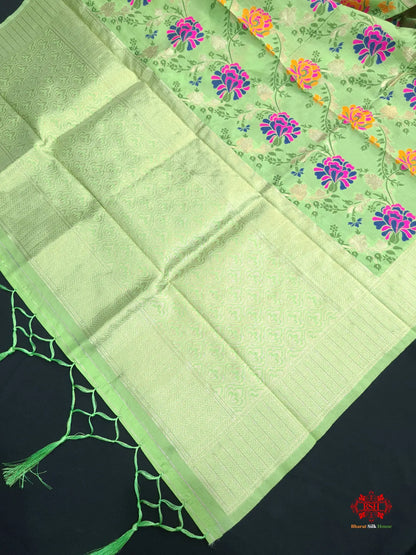 Banarasi Art Silk Jaal Design Dupatta Pista Green - Bharat Silk House Semi Dupatte