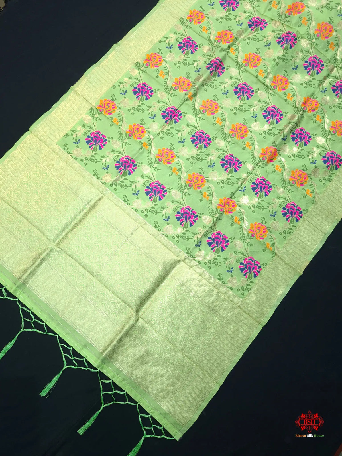 Banarasi Art Silk Jaal Design Dupatta Pista Green - Bharat Silk House Semi Dupatte