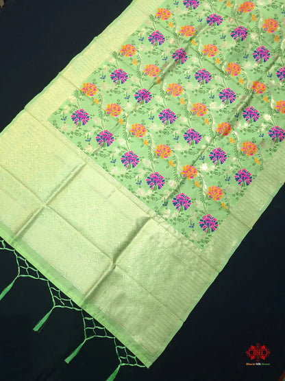 Banarasi Art Silk Jaal Design Dupatta Pista Green - Bharat Silk House Semi Dupatte