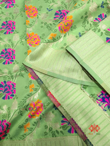 Banarasi Art Silk Jaal Design Dupatta Pista Green - Bharat Silk House Semi Dupatte