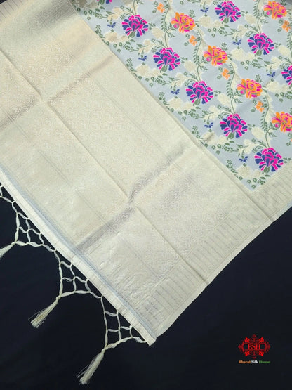Banarasi Art Silk Jaal Design Dupatta Pista White - Bharat Silk House Semi Dupatte