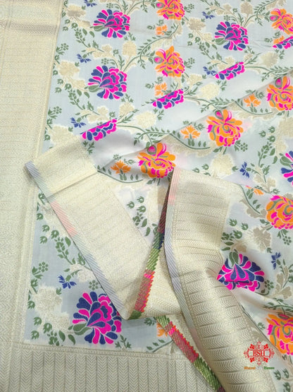 Banarasi Art Silk Jaal Design Dupatta Pista White - Bharat Silk House Semi Dupatte
