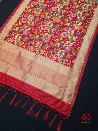 Banarasi Art Silk Jaal Design Dupatta Red - Bharat Silk House Semi-Silk