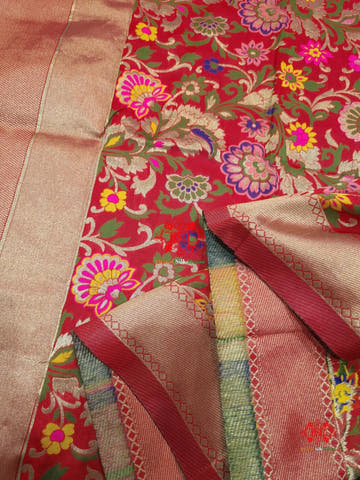 Banarasi Art Silk Jaal Design Dupatta Red - Bharat Silk House Semi-Silk