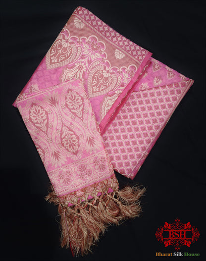 Banarasi Cotton Silk Resham Buti Woven Unstitched Suit Set