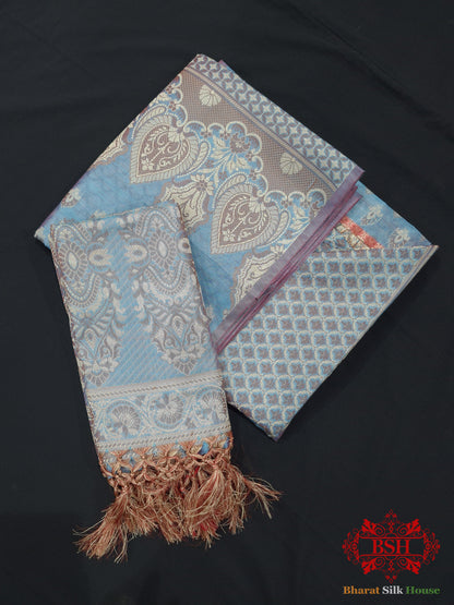 Banarasi Cotton Silk Resham Buti Woven Unstitched Suit Set