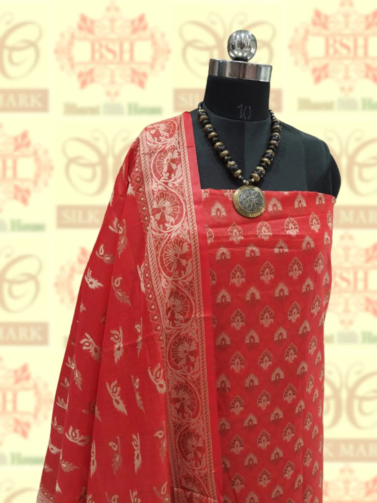 Banarasi Cotton Silk Resham Buti Woven UnStitched Suitset - Bharat Silk House Banarasi Cotton