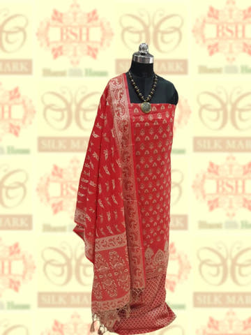 Banarasi Cotton Silk Resham Buti Woven UnStitched Suitset - Bharat Silk House Banarasi Cotton